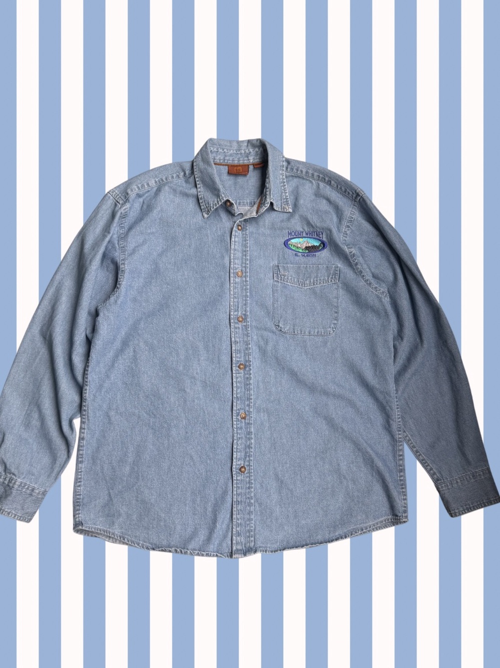 Harrington - Mt. Whitney Embroidered Light Blue Denim Long-Sleeve Shirt - L